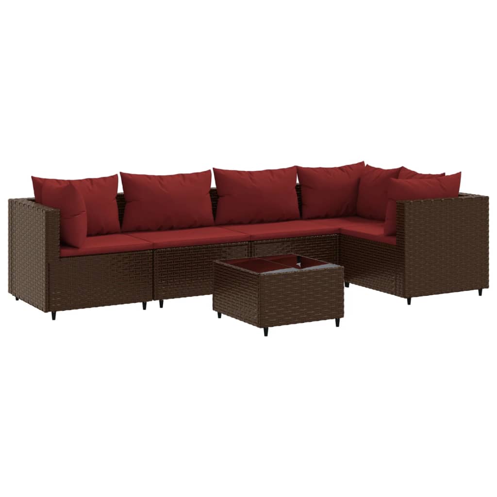 6-delige Loungeset met kussens poly rattan bruin is nu te koop bij PeponiXL, paradijselijk wonen!