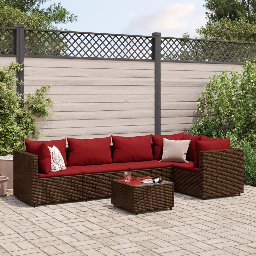 6-delige Loungeset met kussens poly rattan bruin is nu te koop bij PeponiXL, paradijselijk wonen!