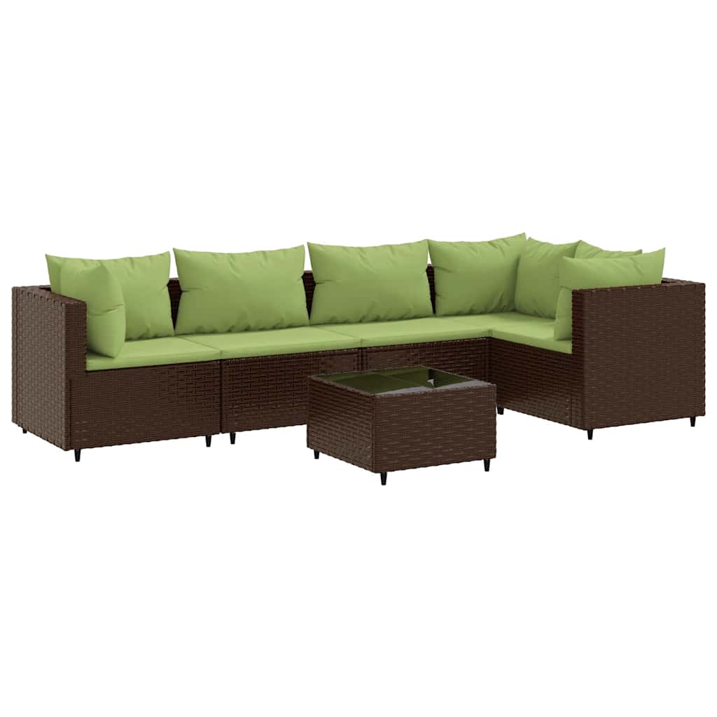 6-delige Loungeset met kussens poly rattan bruin is nu te koop bij PeponiXL, paradijselijk wonen!