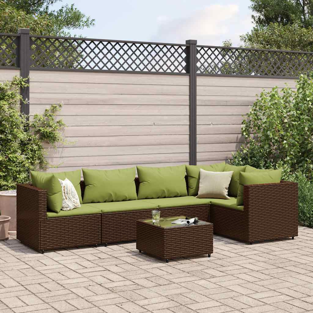 6-delige Loungeset met kussens poly rattan bruin is nu te koop bij PeponiXL, paradijselijk wonen!