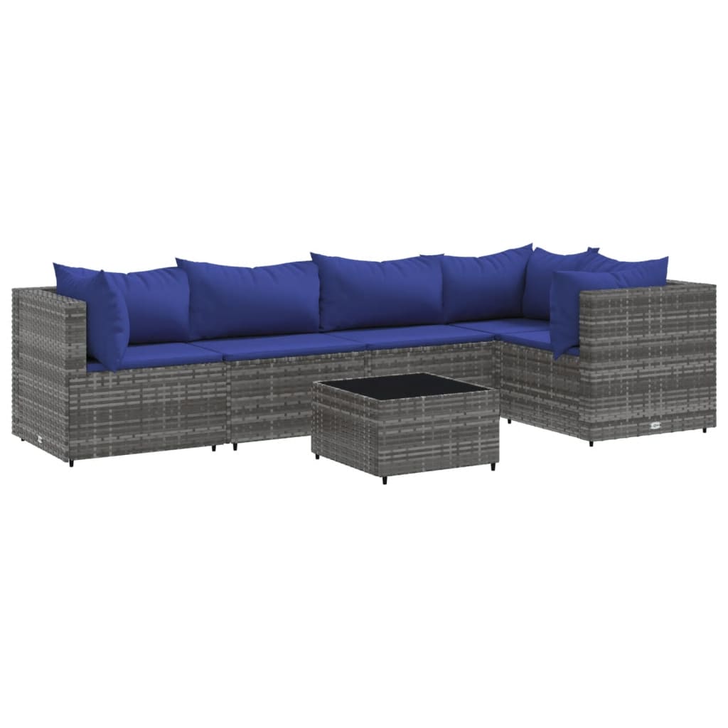 6-delige Loungeset met kussens poly rattan grijs is nu te koop bij PeponiXL, paradijselijk wonen!
