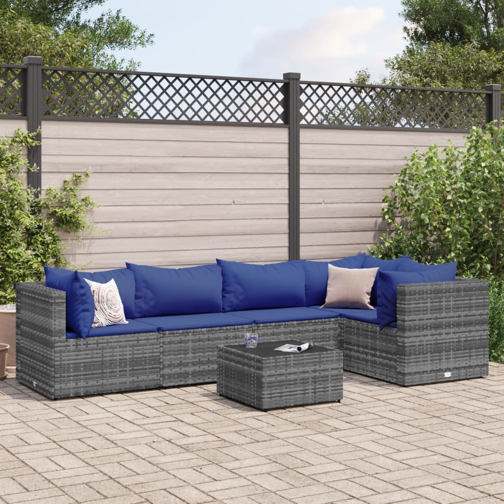 6-delige Loungeset met kussens poly rattan grijs is nu te koop bij PeponiXL, paradijselijk wonen!