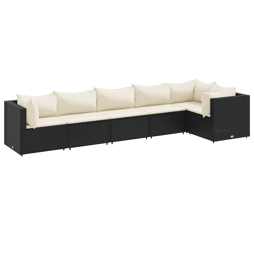 6-delige Loungeset met kussens poly rattan zwart