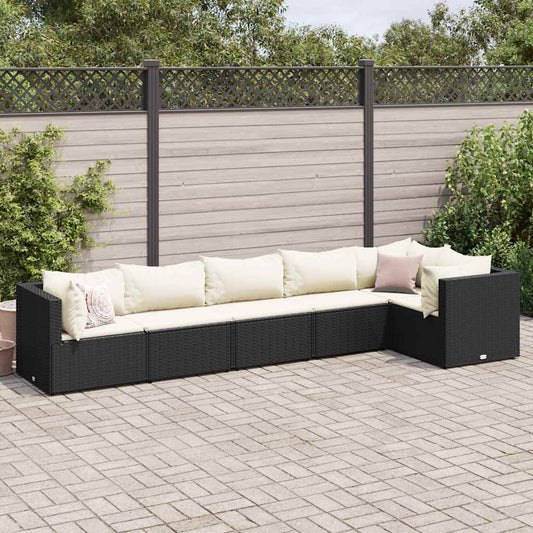 6-delige Loungeset met kussens poly rattan zwart is nu te koop bij PeponiXL, paradijselijk wonen!