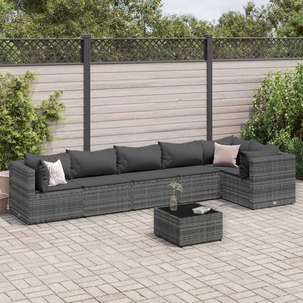 7-delige Loungeset met kussens poly rattan grijs is nu te koop bij PeponiXL, paradijselijk wonen!