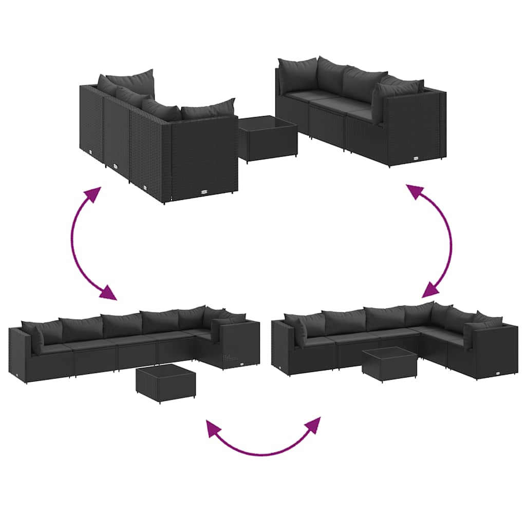 7-delige Loungeset met kussens poly rattan zwart is nu te koop bij PeponiXL, paradijselijk wonen!