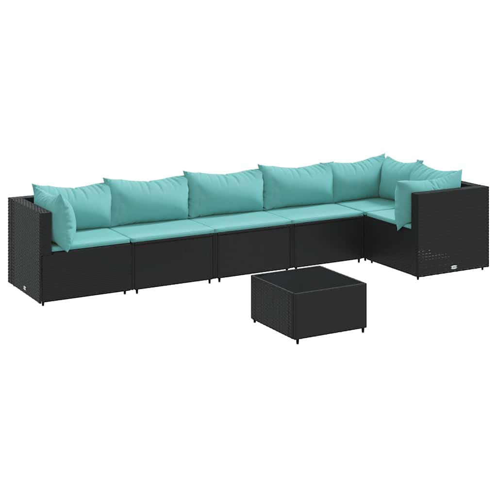 7-delige Loungeset met kussens poly rattan zwart is nu te koop bij PeponiXL, paradijselijk wonen!