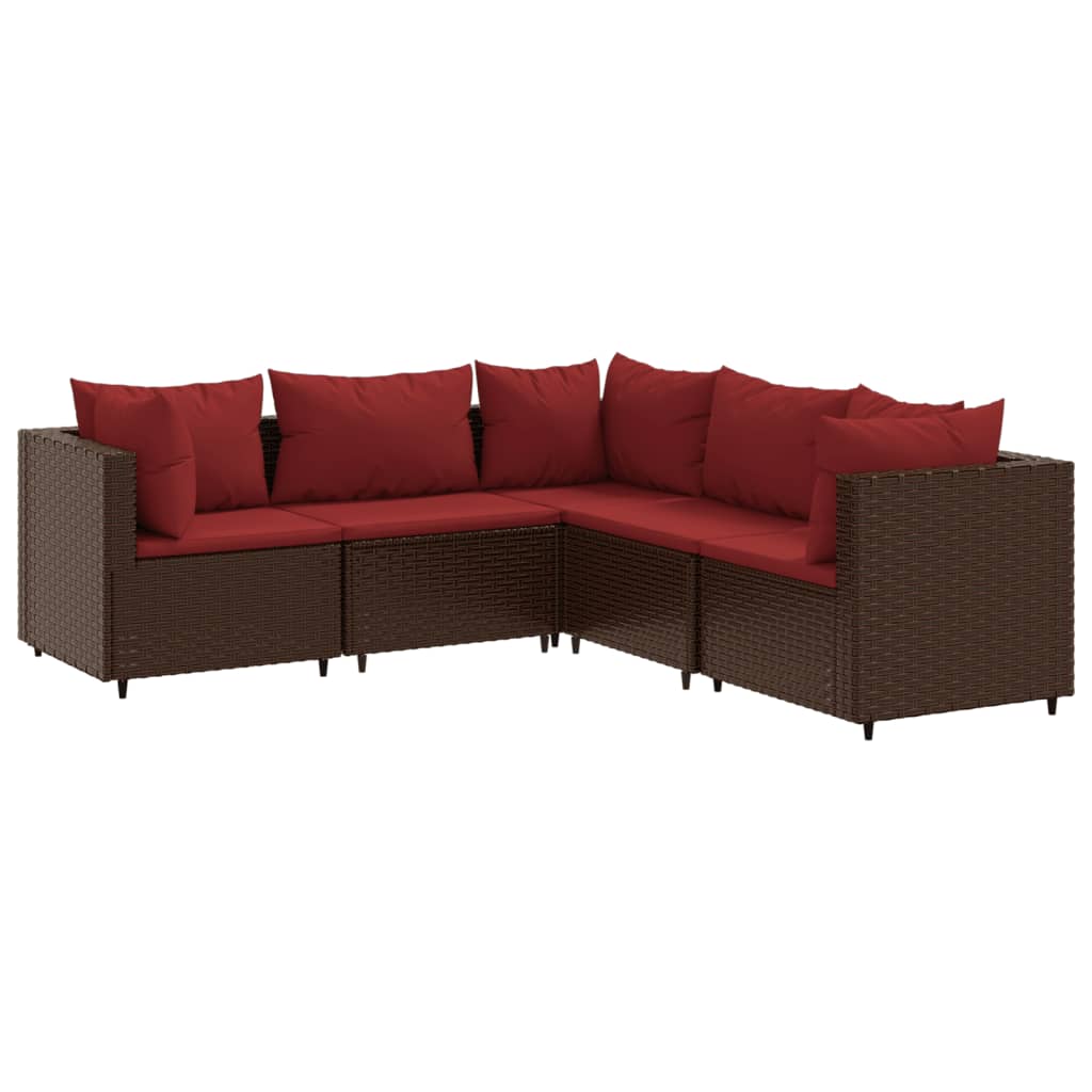 5-delige Loungeset met kussens poly rattan bruin is nu te koop bij PeponiXL, paradijselijk wonen!