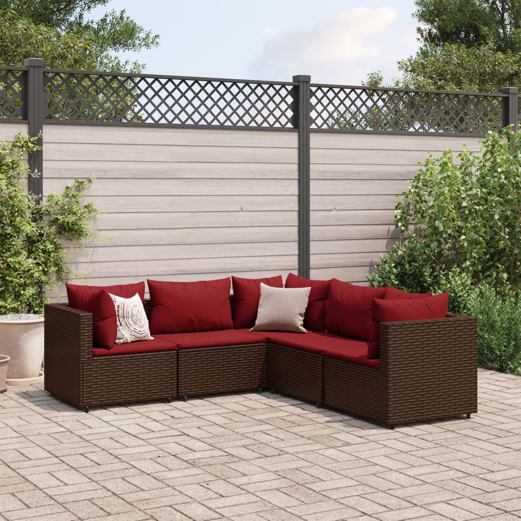 5-delige Loungeset met kussens poly rattan bruin is nu te koop bij PeponiXL, paradijselijk wonen!