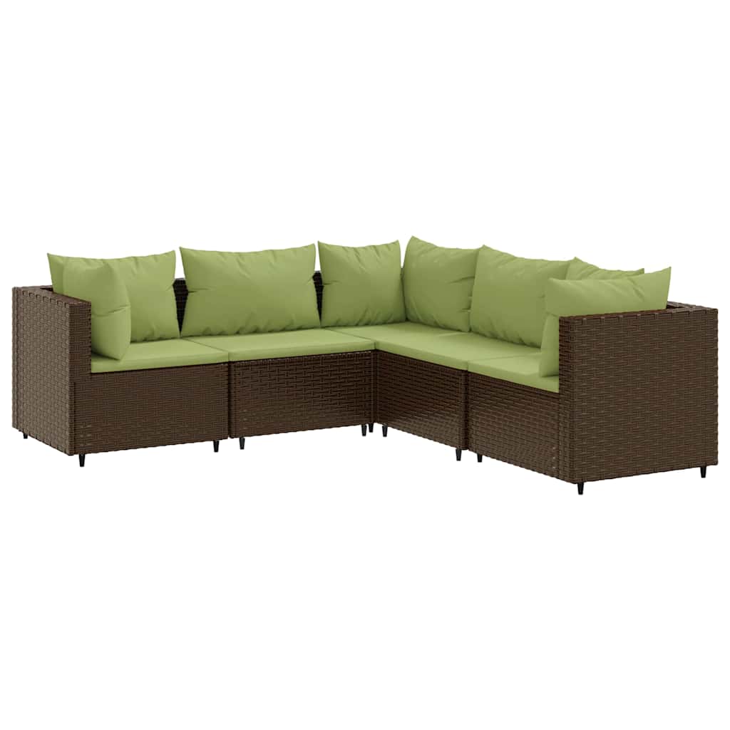 5-delige Loungeset met kussens poly rattan bruin is nu te koop bij PeponiXL, paradijselijk wonen!