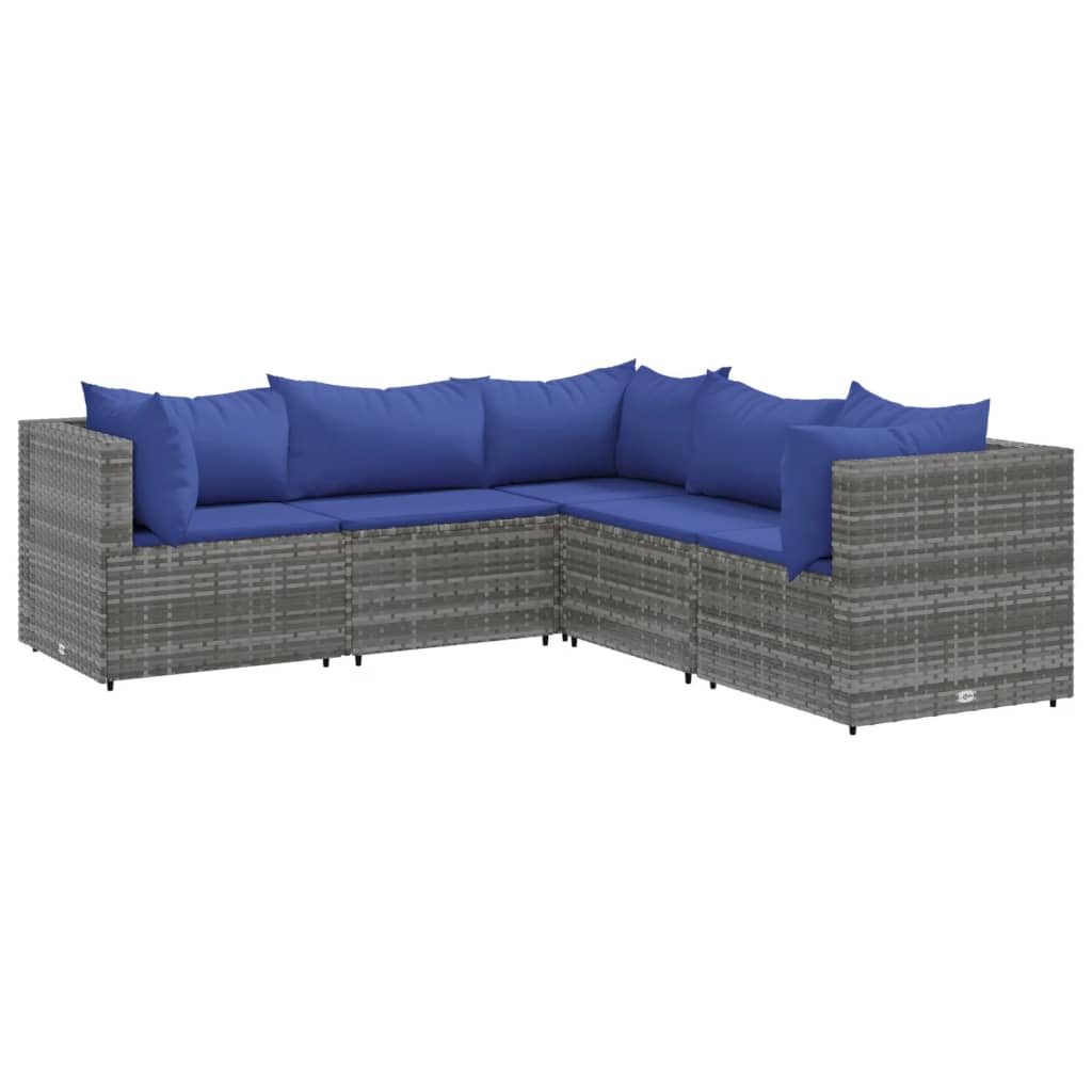 5-delige Loungeset met kussens poly rattan grijs is nu te koop bij PeponiXL, paradijselijk wonen!