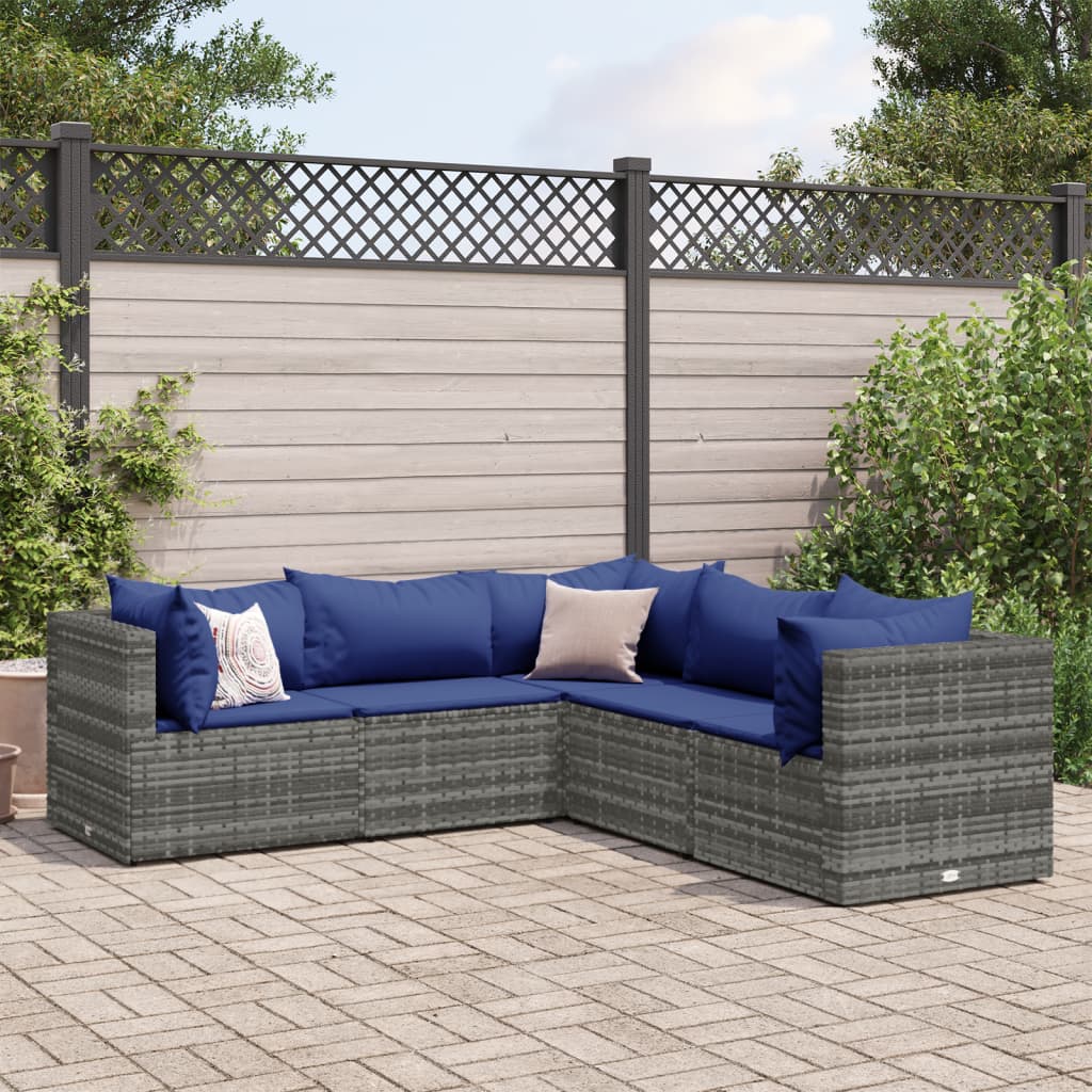 5-delige Loungeset met kussens poly rattan grijs is nu te koop bij PeponiXL, paradijselijk wonen!