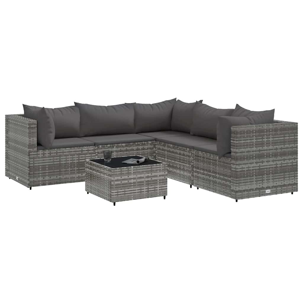 6-delige Loungeset met kussens poly rattan grijs is nu te koop bij PeponiXL, paradijselijk wonen!