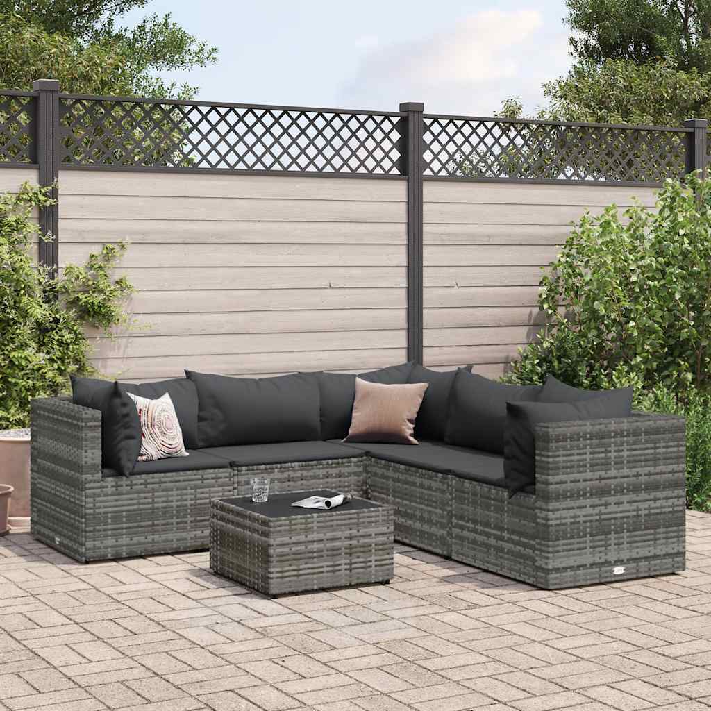 6-delige Loungeset met kussens poly rattan grijs is nu te koop bij PeponiXL, paradijselijk wonen!