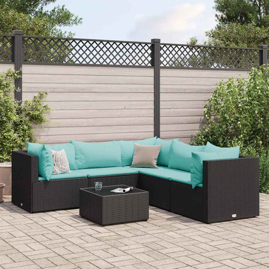 6-delige Loungeset met kussens poly rattan zwart is nu te koop bij PeponiXL, paradijselijk wonen!