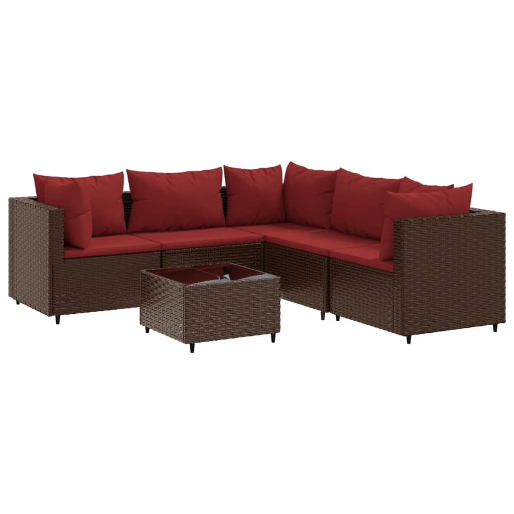 6-delige Loungeset met kussens poly rattan bruin is nu te koop bij PeponiXL, paradijselijk wonen!