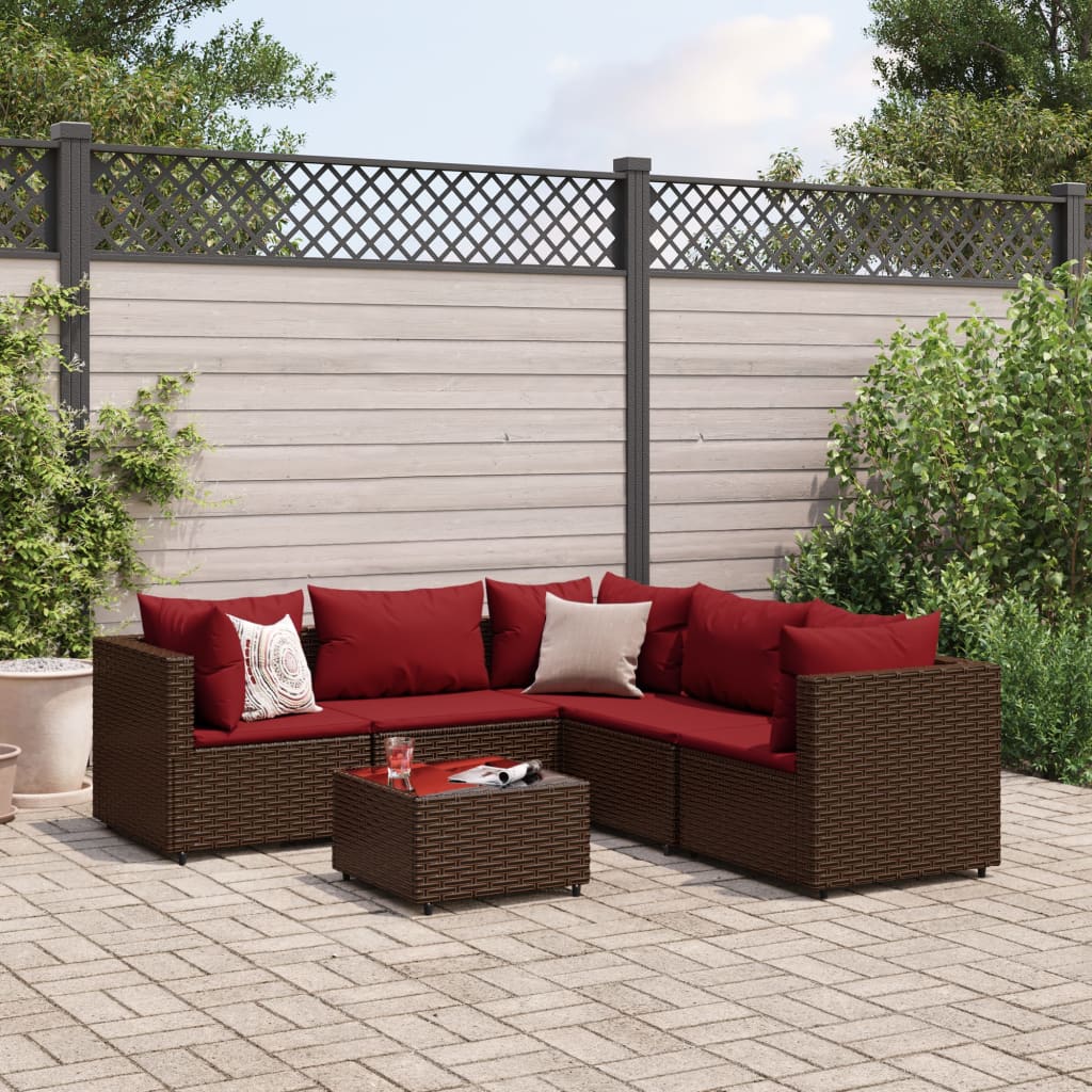 6-delige Loungeset met kussens poly rattan bruin is nu te koop bij PeponiXL, paradijselijk wonen!