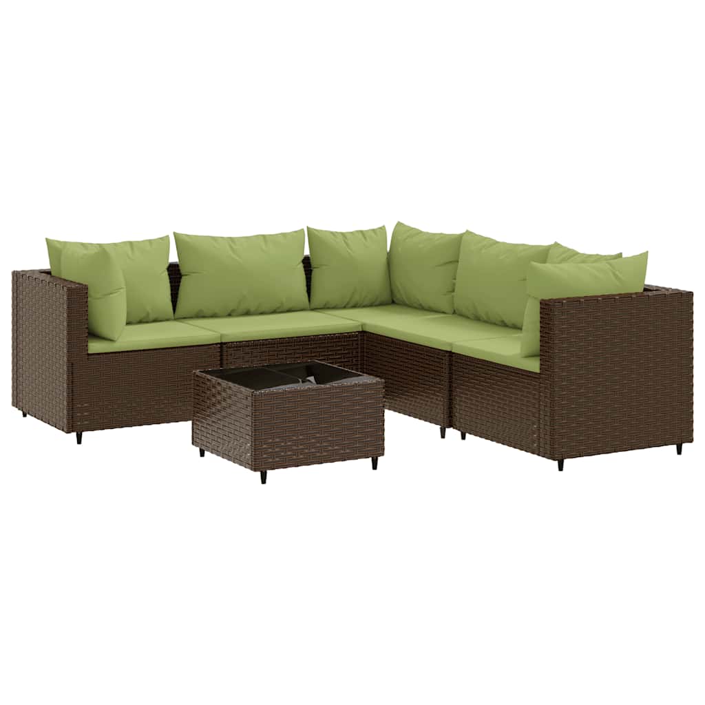 6-delige Loungeset met kussens poly rattan bruin is nu te koop bij PeponiXL, paradijselijk wonen!