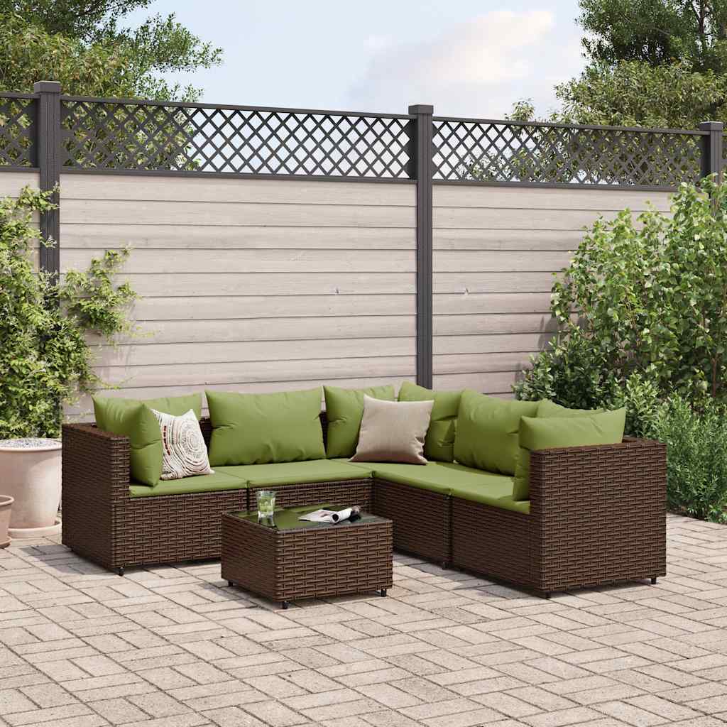 6-delige Loungeset met kussens poly rattan bruin is nu te koop bij PeponiXL, paradijselijk wonen!