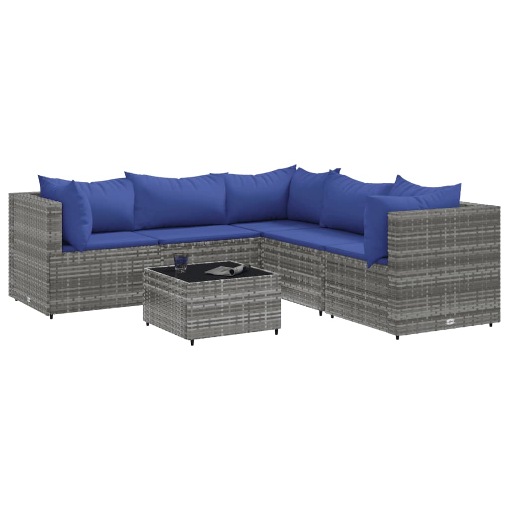 6-delige Loungeset met kussens poly rattan grijs is nu te koop bij PeponiXL, paradijselijk wonen!