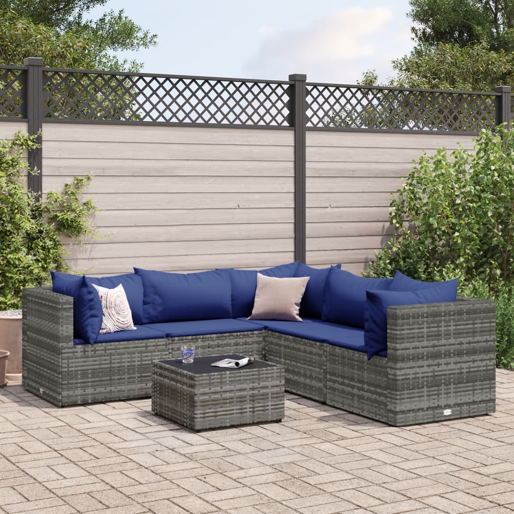 6-delige Loungeset met kussens poly rattan grijs is nu te koop bij PeponiXL, paradijselijk wonen!