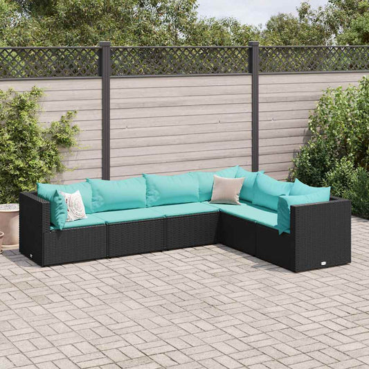 6-delige Loungeset met kussens poly rattan zwart is nu te koop bij PeponiXL, paradijselijk wonen!