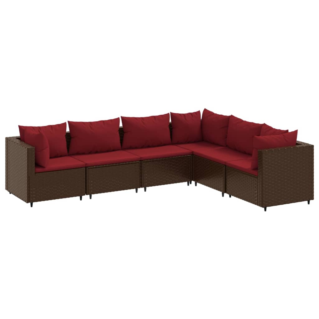 6-delige Loungeset met kussens poly rattan bruin is nu te koop bij PeponiXL, paradijselijk wonen!