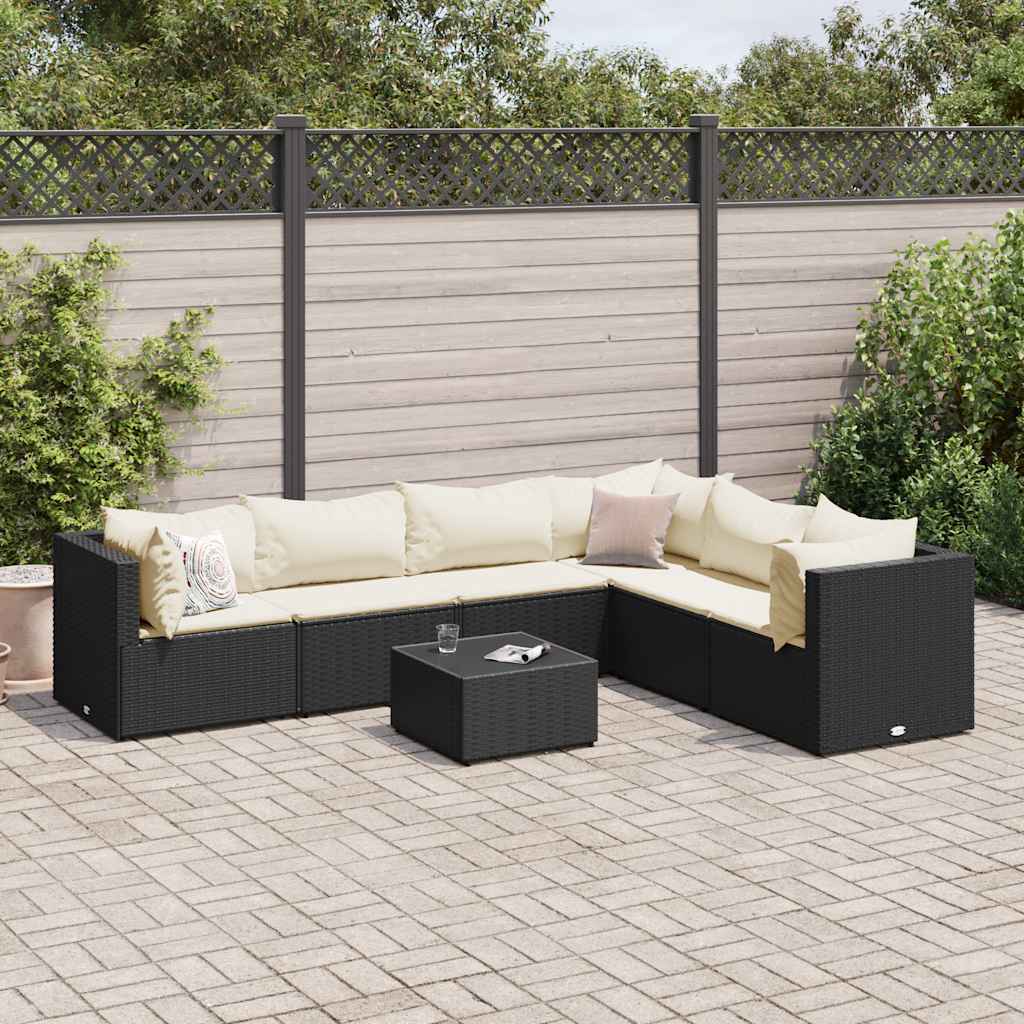 7-delige Loungeset met kussens poly rattan zwart is nu te koop bij PeponiXL, paradijselijk wonen!