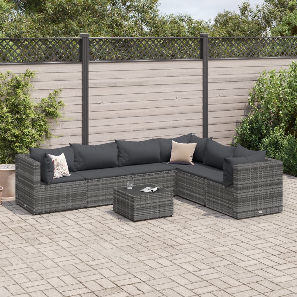 7-delige Loungeset met kussens poly rattan grijs is nu te koop bij PeponiXL, paradijselijk wonen!