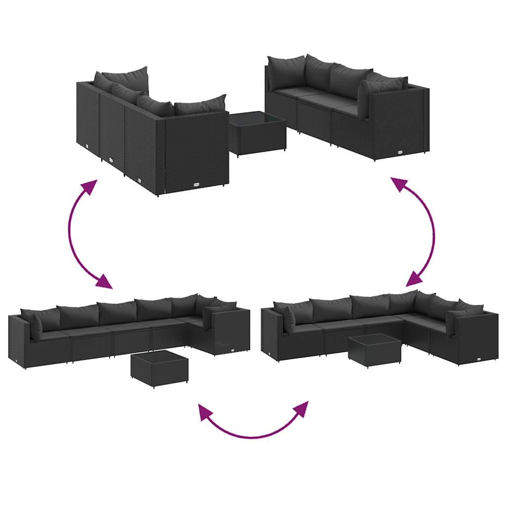 7-delige Loungeset met kussens poly rattan zwart is nu te koop bij PeponiXL, paradijselijk wonen!