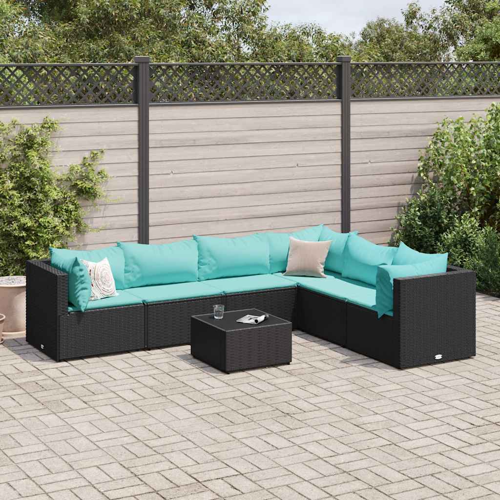 7-delige Loungeset met kussens poly rattan zwart is nu te koop bij PeponiXL, paradijselijk wonen!