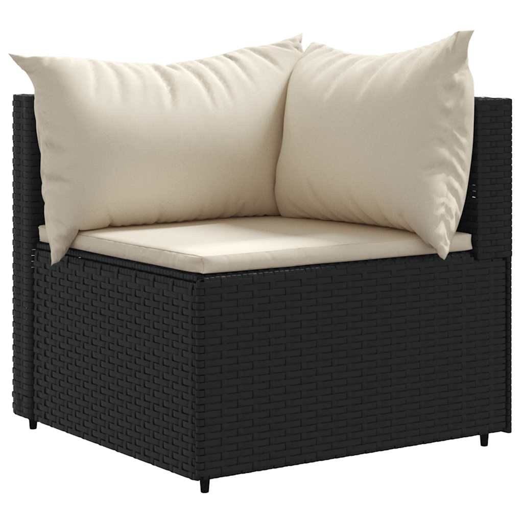 5-delige Loungeset met kussens poly rattan zwart
