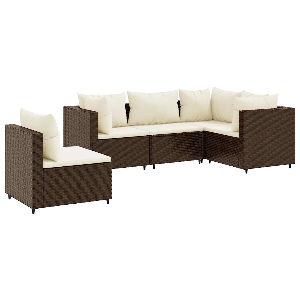 5-delige Loungeset met kussens poly rattan bruin