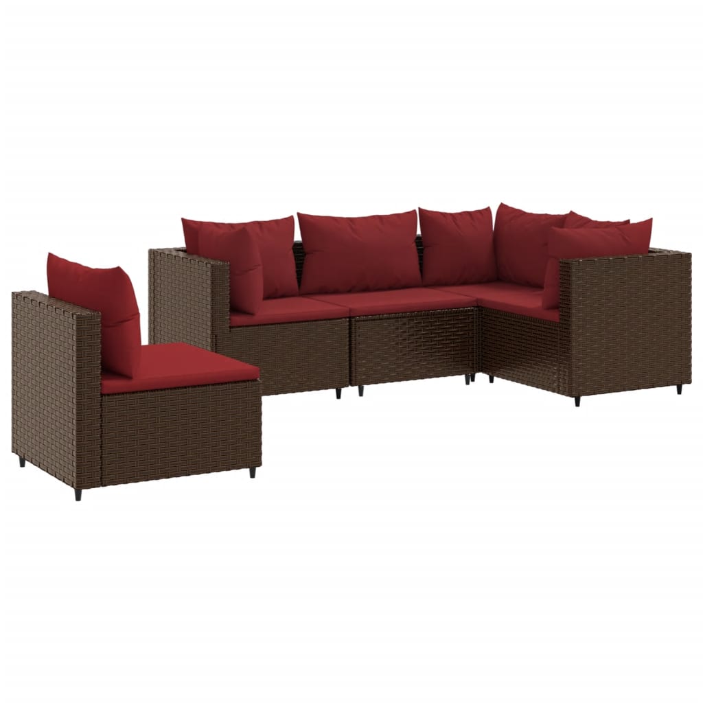 5-delige Loungeset met kussens poly rattan bruin is nu te koop bij PeponiXL, paradijselijk wonen!