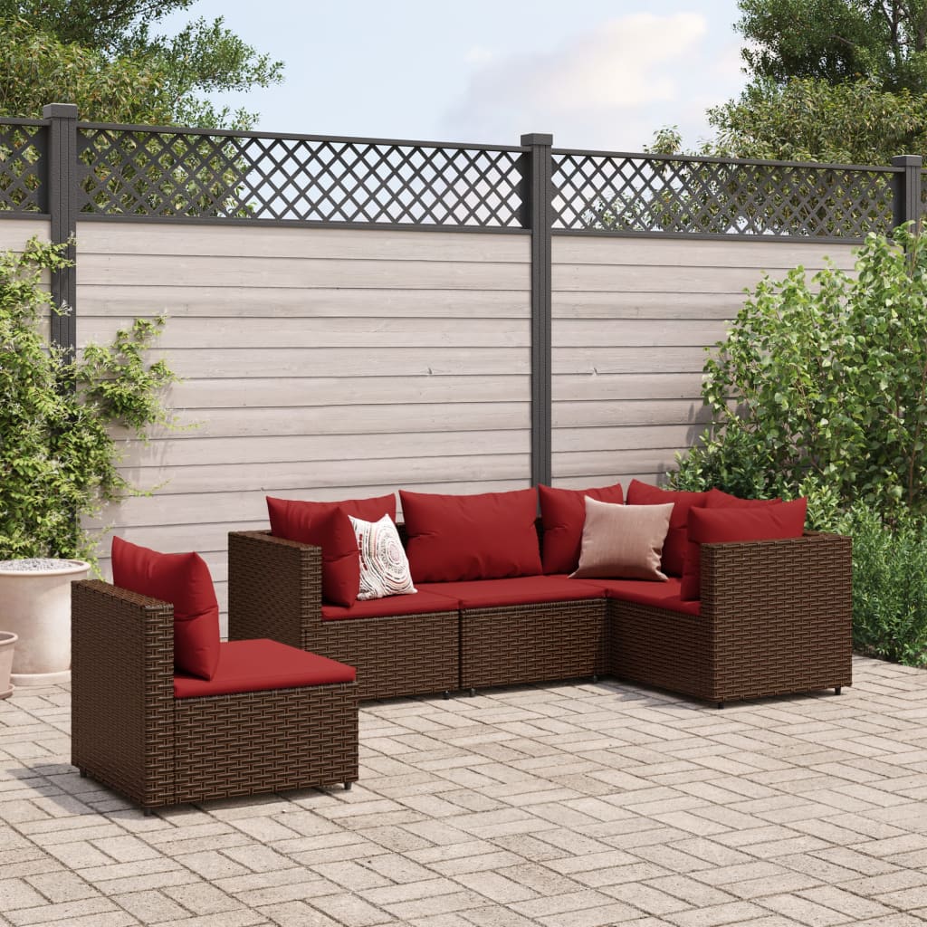 5-delige Loungeset met kussens poly rattan bruin is nu te koop bij PeponiXL, paradijselijk wonen!