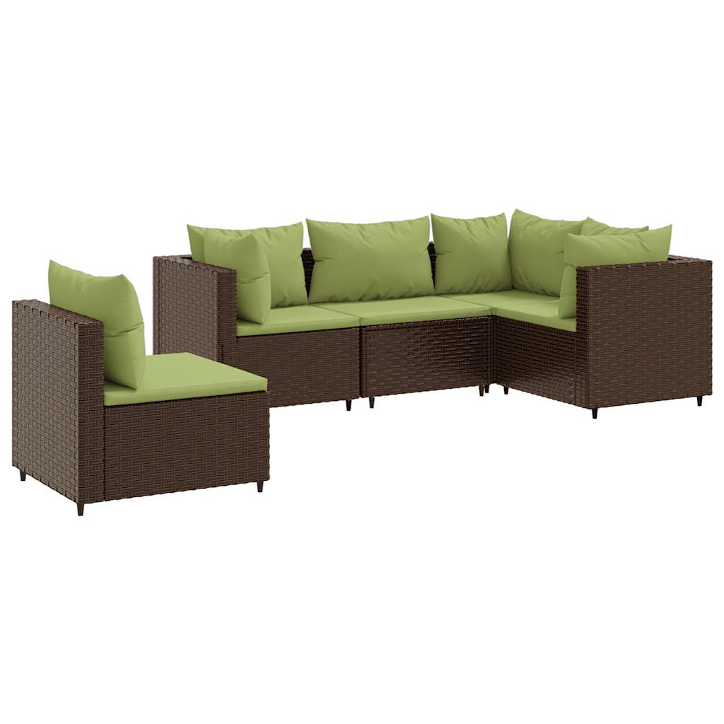 5-delige Loungeset met kussens poly rattan bruin is nu te koop bij PeponiXL, paradijselijk wonen!