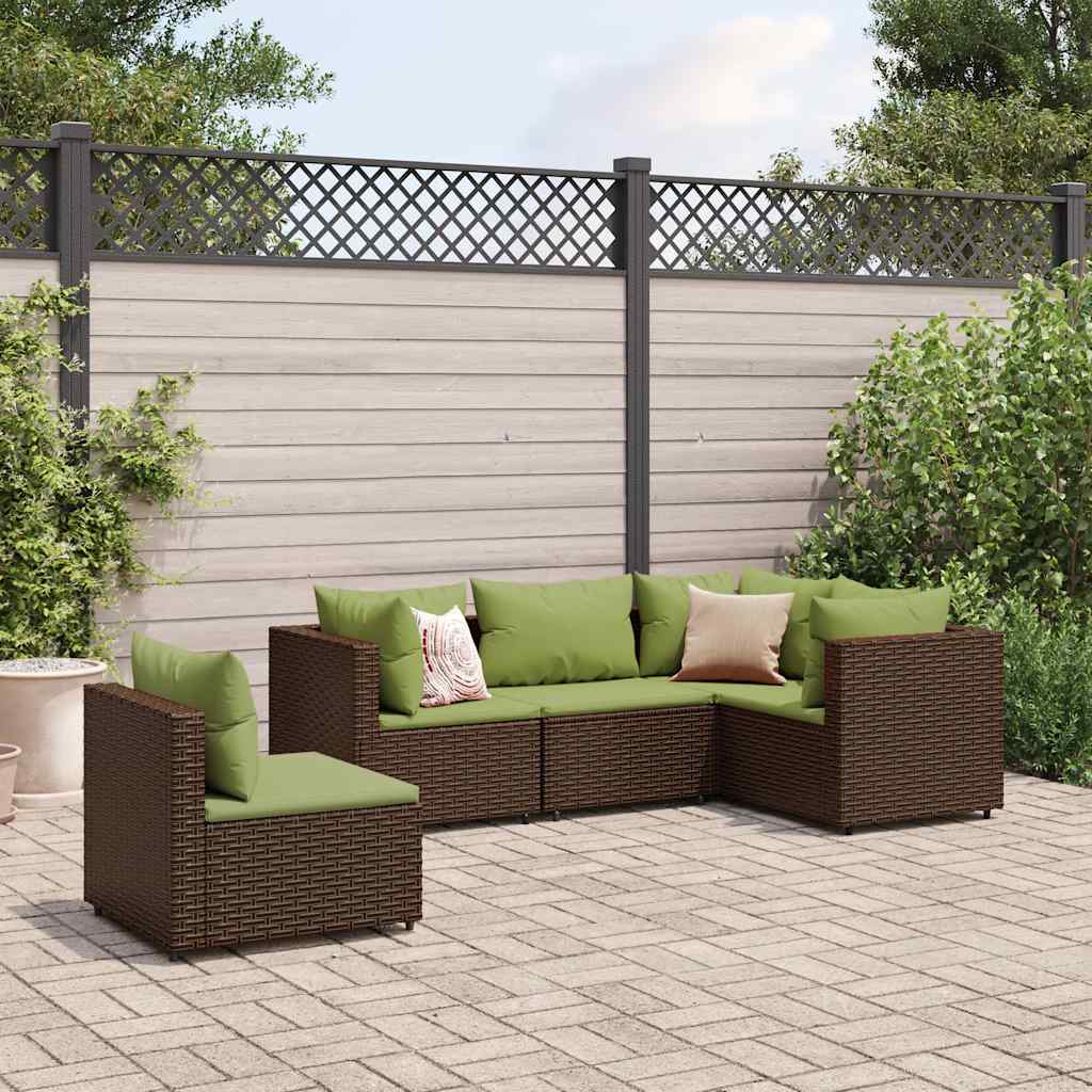 5-delige Loungeset met kussens poly rattan bruin is nu te koop bij PeponiXL, paradijselijk wonen!