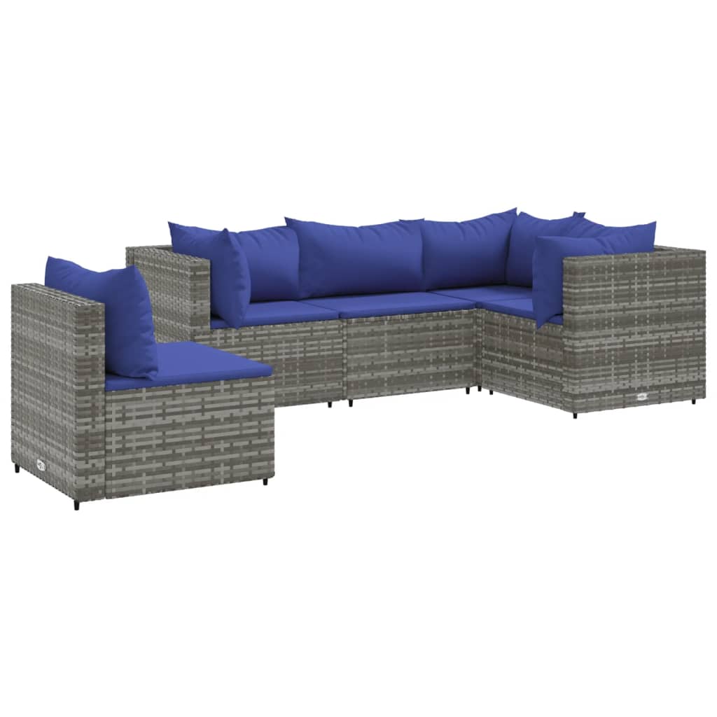 5-delige Loungeset met kussens poly rattan grijs is nu te koop bij PeponiXL, paradijselijk wonen!