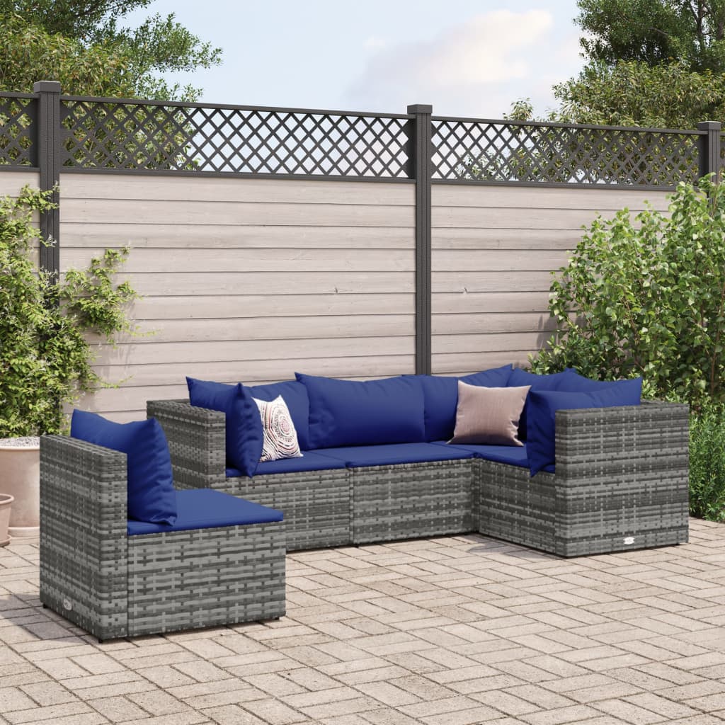 5-delige Loungeset met kussens poly rattan grijs is nu te koop bij PeponiXL, paradijselijk wonen!