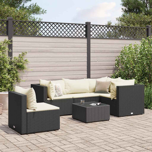 6-delige Loungeset met kussens poly rattan zwart is nu te koop bij PeponiXL, paradijselijk wonen!