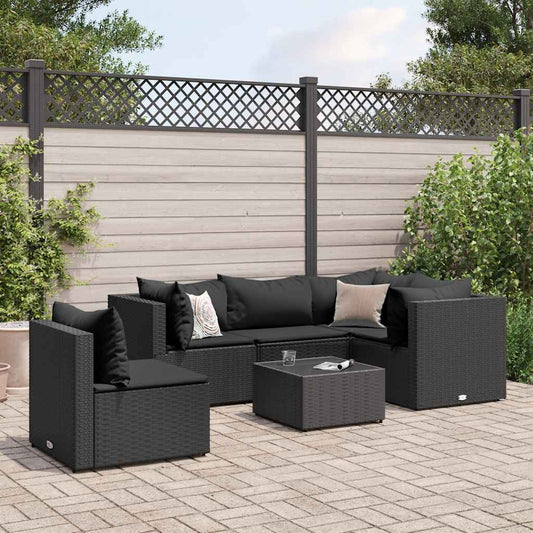 6-delige Loungeset met kussens poly rattan zwart is nu te koop bij PeponiXL, paradijselijk wonen!