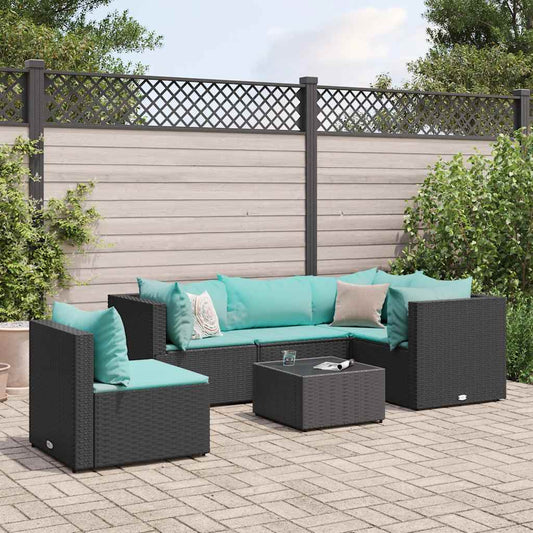 6-delige Loungeset met kussens poly rattan zwart is nu te koop bij PeponiXL, paradijselijk wonen!