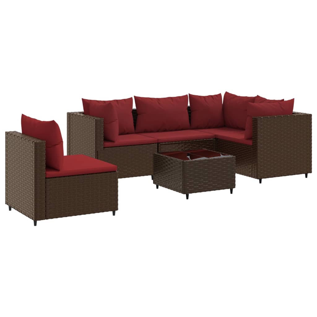 6-delige Loungeset met kussens poly rattan bruin is nu te koop bij PeponiXL, paradijselijk wonen!