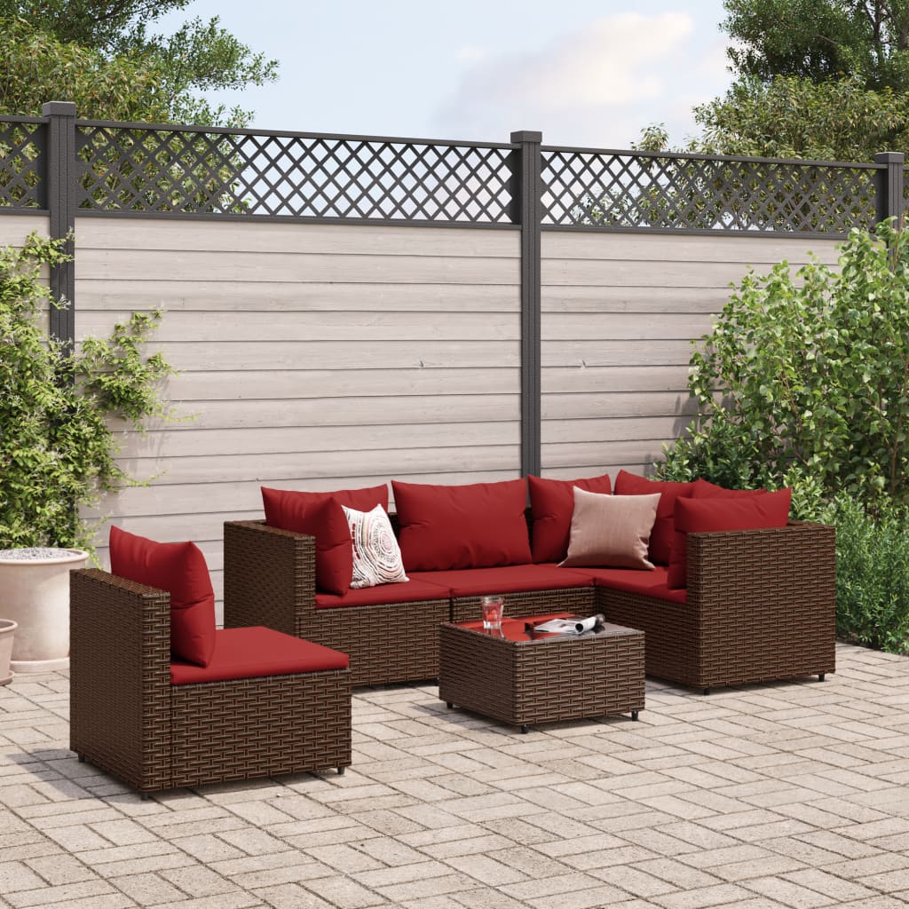 6-delige Loungeset met kussens poly rattan bruin is nu te koop bij PeponiXL, paradijselijk wonen!