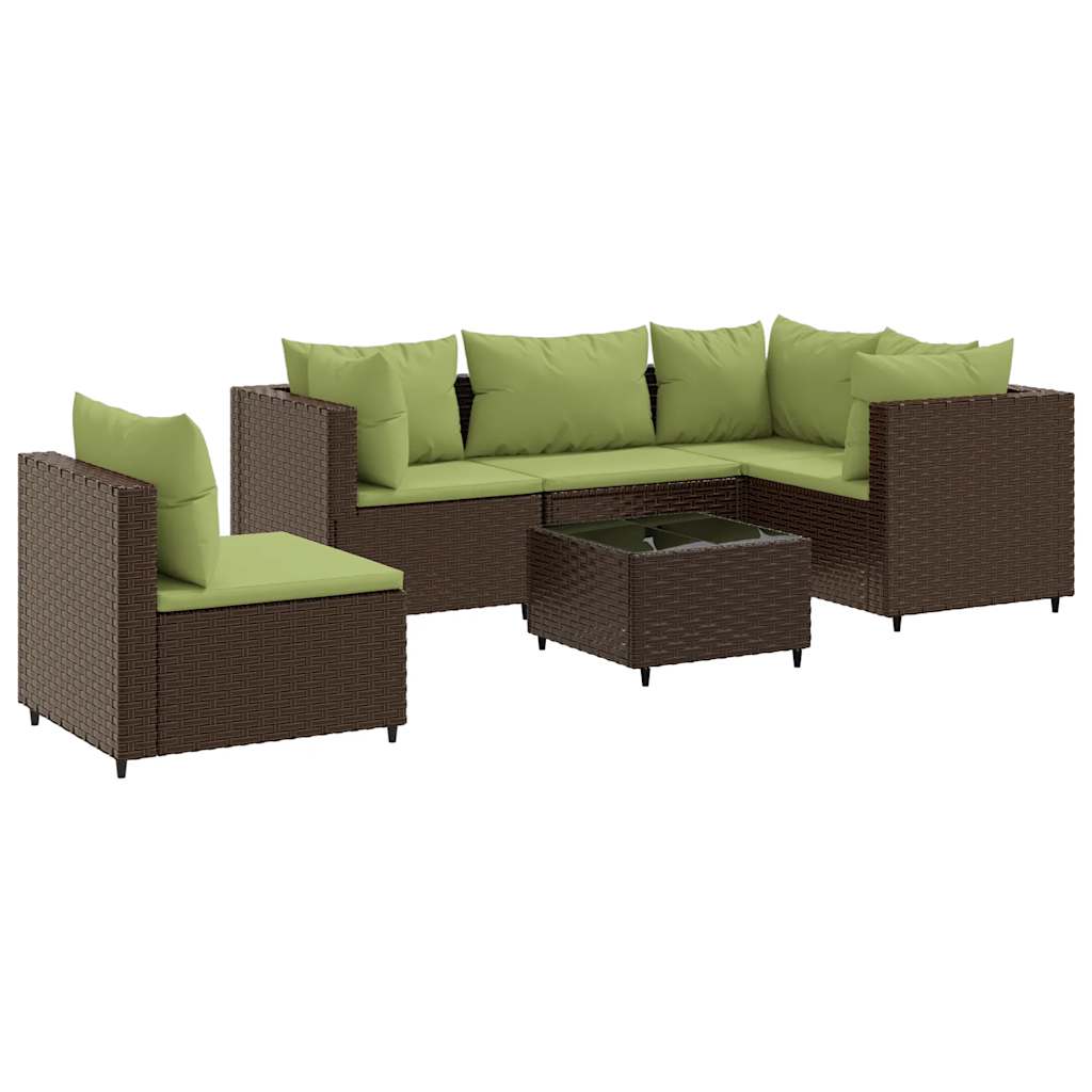 6-delige Loungeset met kussens poly rattan bruin is nu te koop bij PeponiXL, paradijselijk wonen!
