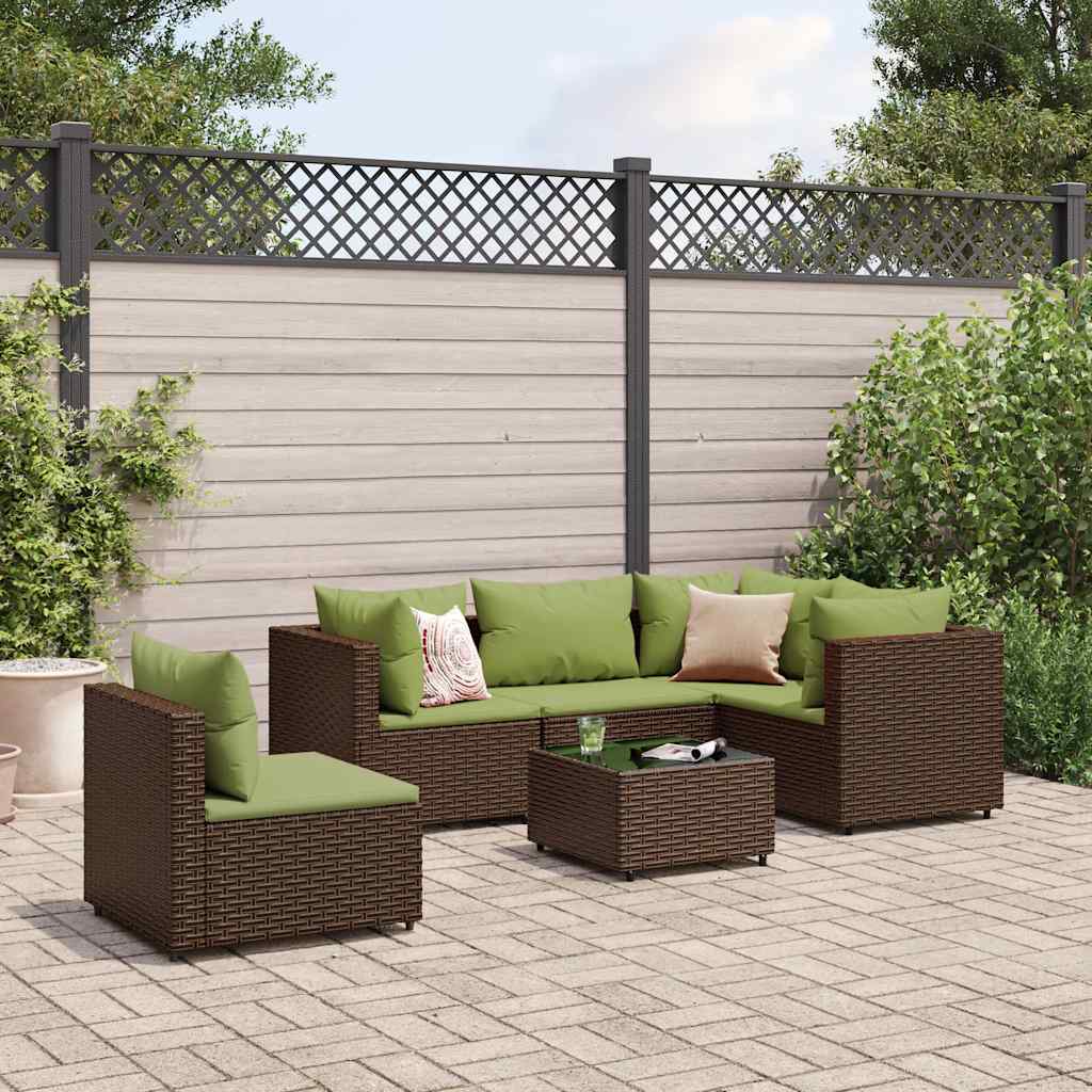 6-delige Loungeset met kussens poly rattan bruin is nu te koop bij PeponiXL, paradijselijk wonen!