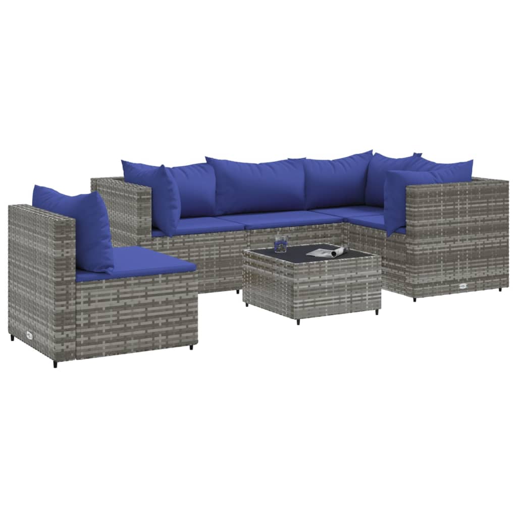 6-delige Loungeset met kussens poly rattan grijs is nu te koop bij PeponiXL, paradijselijk wonen!