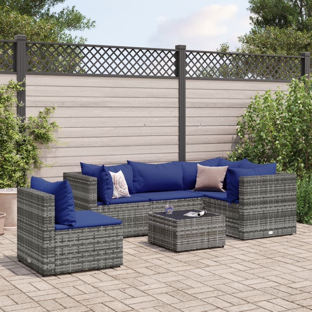 6-delige Loungeset met kussens poly rattan grijs is nu te koop bij PeponiXL, paradijselijk wonen!