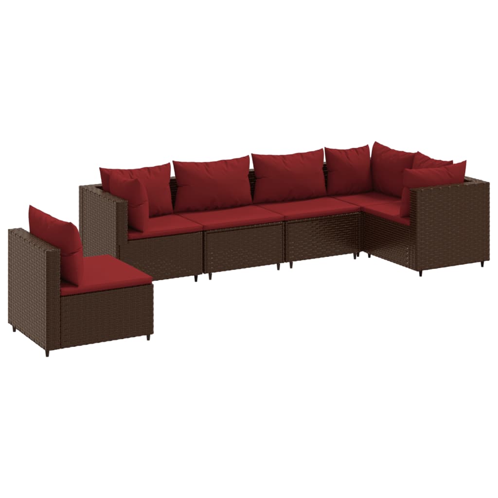 6-delige Loungeset met kussens poly rattan bruin is nu te koop bij PeponiXL, paradijselijk wonen!