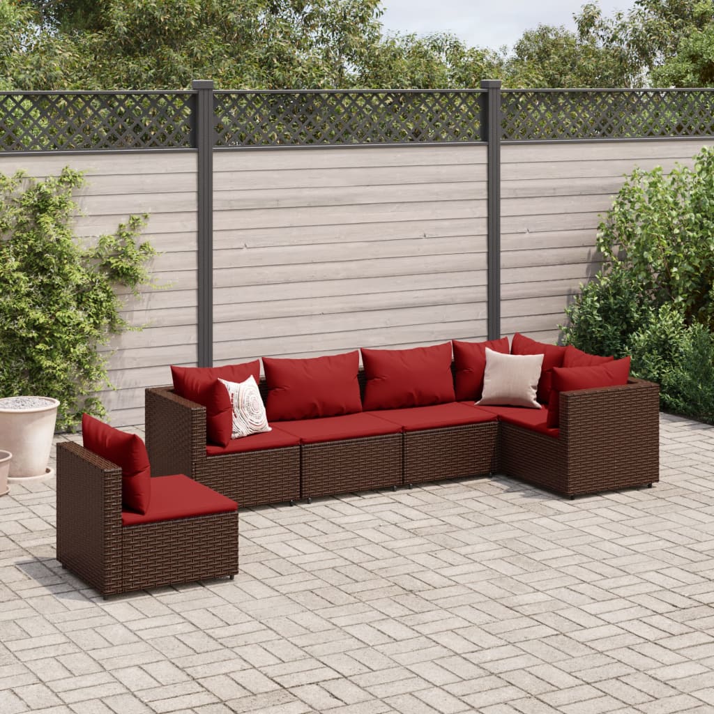6-delige Loungeset met kussens poly rattan bruin is nu te koop bij PeponiXL, paradijselijk wonen!